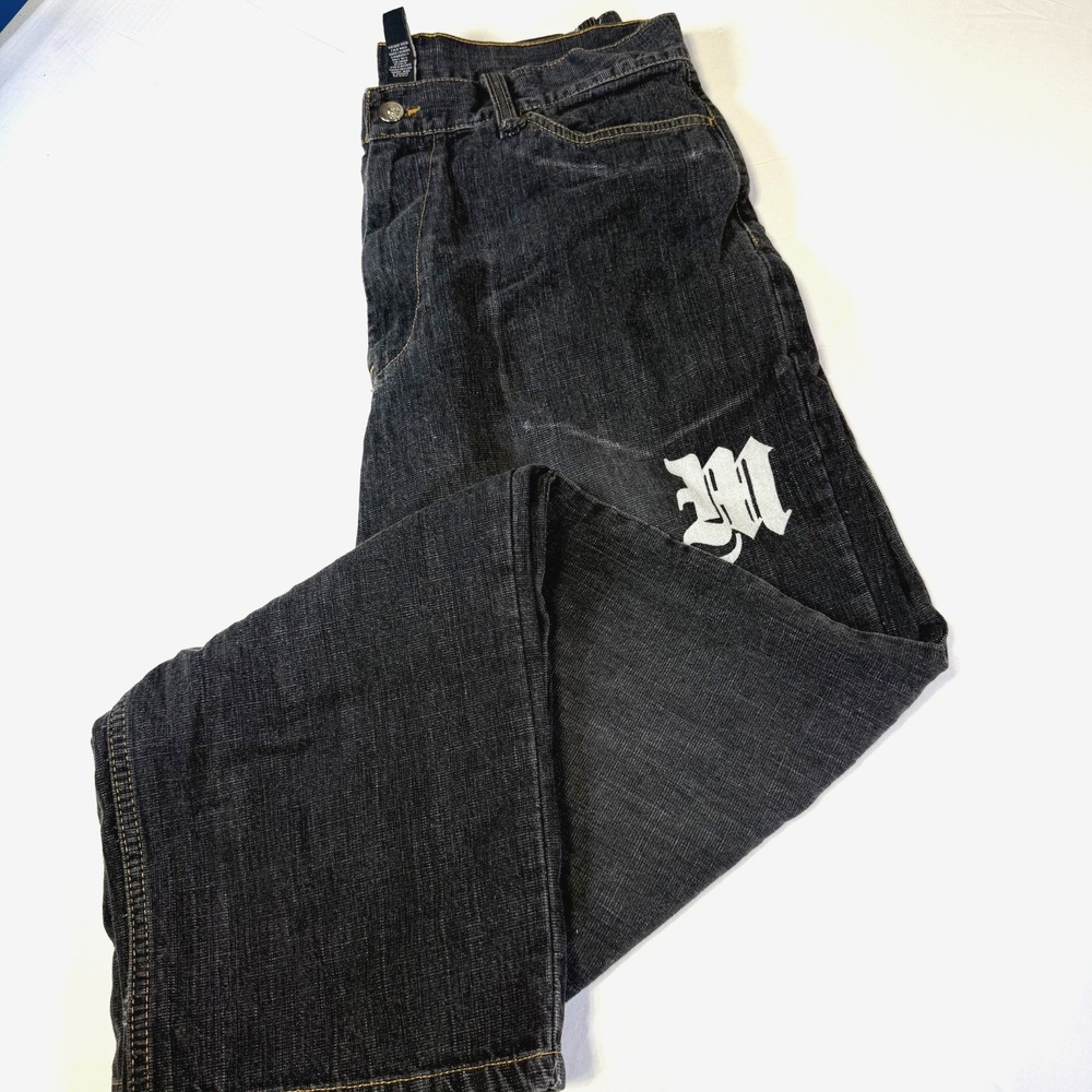 Vintage Makaveli Tupac Y2K Rap Hip Hop Baggy Black Denim Jeans 34X34
